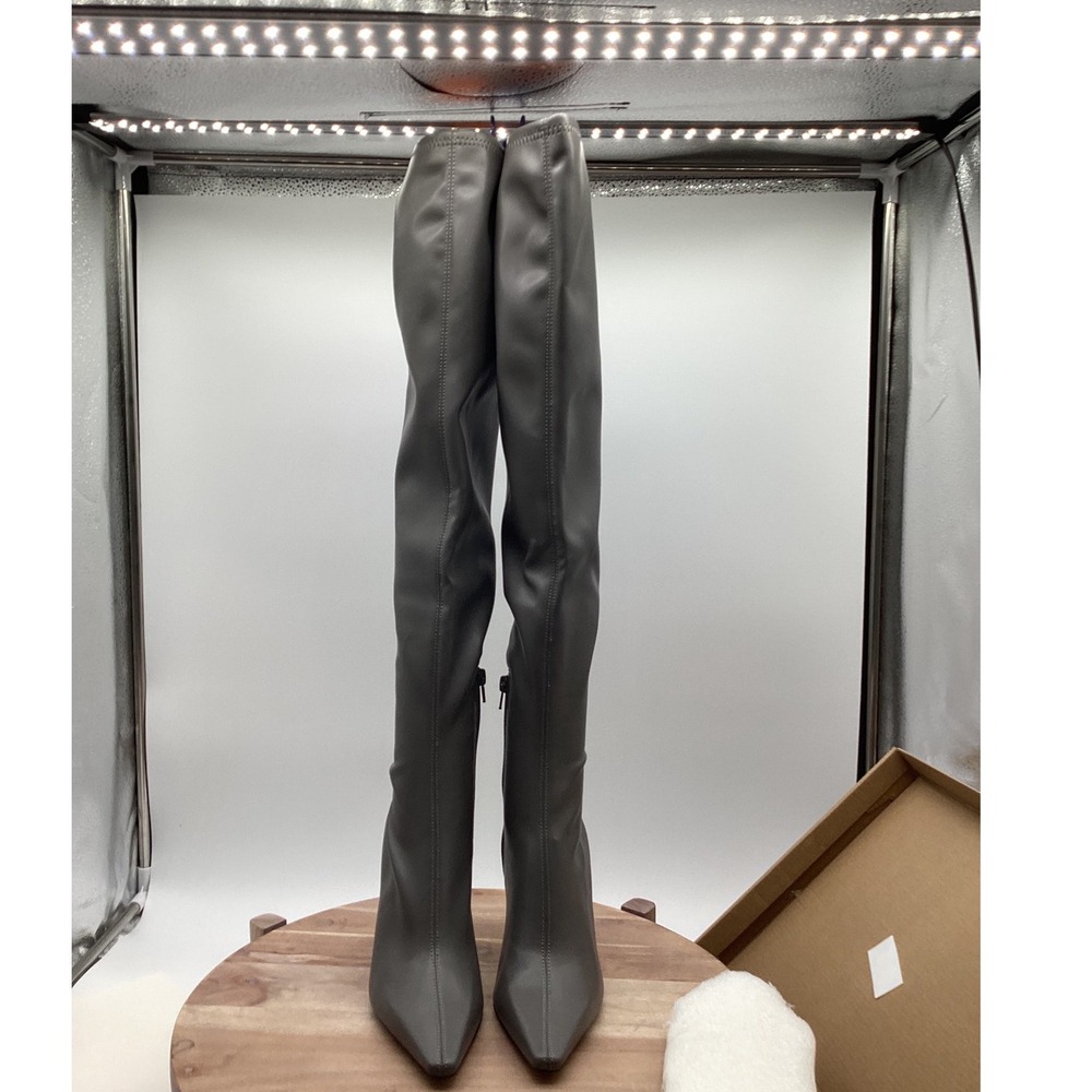Steve Madden Grey Over The Knee Thigh High Pointed Toe Stiletto Boots Womens - Picture 3 of 11